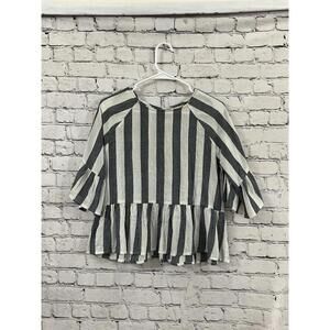 Altar'd State Dark Gray And White Striped Blouse S